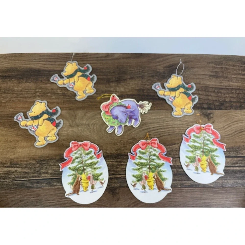 Lot Of 7 Winnie the Pooh Christmas Cardboard Ornaments Eeyore Double Sided